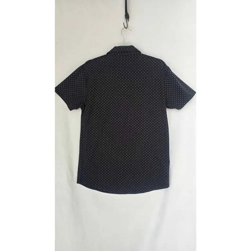 BYLT Polo Shirt Mens Medium Black Polka Dot LUX Drop Cut Stretch Short Sleeve